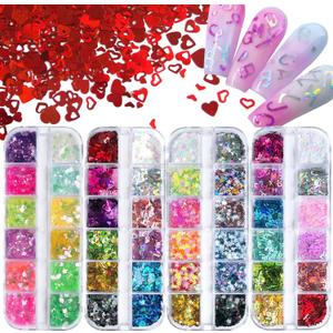 2 x LuckForever 4 Boxes Iridescent Spring/Summer Glitter Sequins Holographic Letter Glitter Peach Heart/Pentagram Glitter Mixed Glitter DIY Design Manicure Decorations Sets for Nail Art/Craft/Makeup. (colored)