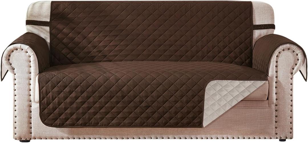 Reversible Loveseat Covers for Dogs Couch Cover Water Resistant Washable Pets Furniture Protector Sofa Cover with Elastic Straps (Loveseat 54", Chocolate/Beige)