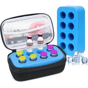 YOUSHARES Insulin Vial Cooler Travel Case - 8 Slots Freezable Ice Brick Organizer for Peptide Vials, GLP-1 Fridge Holder Diabetic Small Bottle Refrigerator for 10ml U-100 Vials