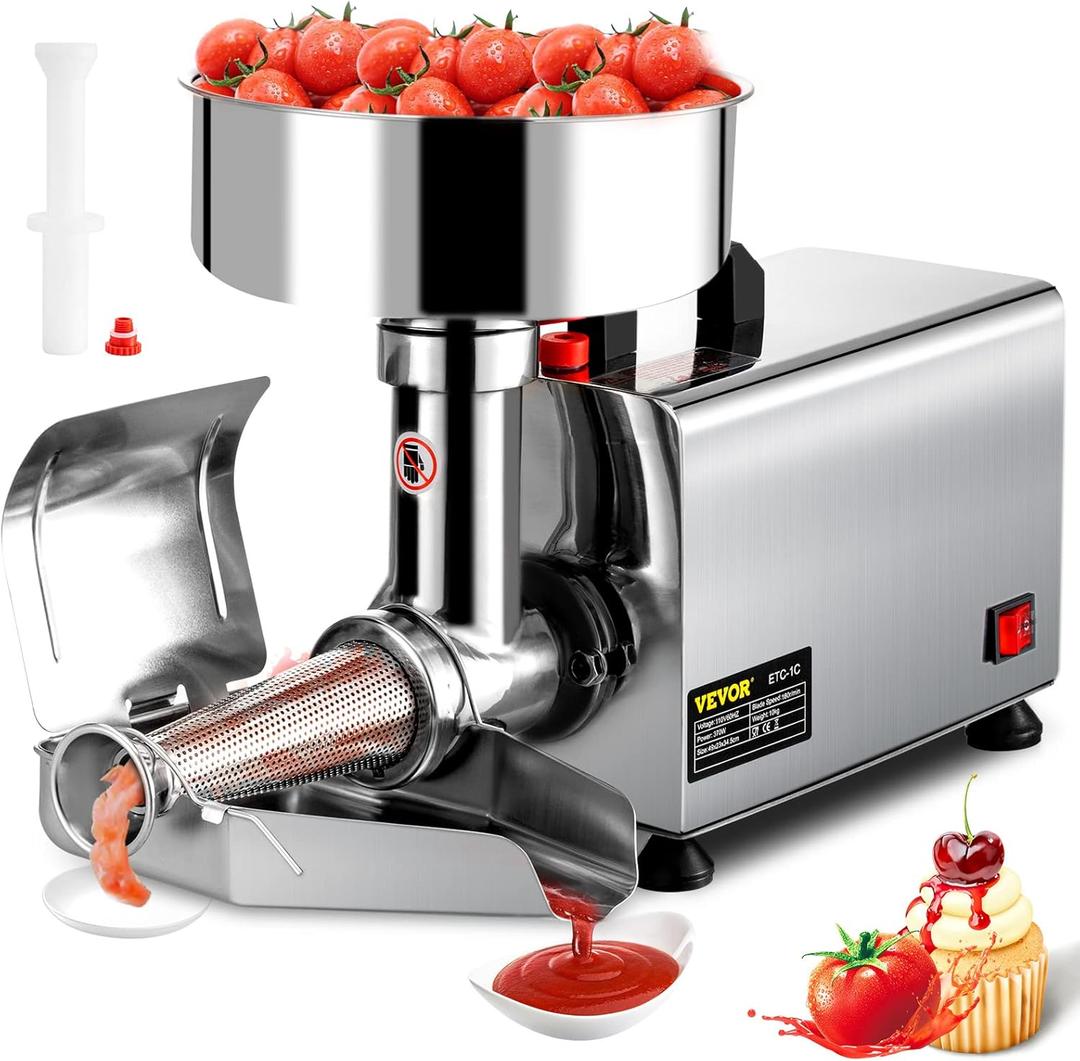 VBENLEM 110V Electric Tomato Strainer 370W Commercial Grade Tomato Milling Machine Stainless Steel Tomato Press and Strainer 90-160 Kg/H Pure Copper Motor Food Strainer and Sauce Maker