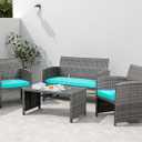 Shintenchi 4 Piece Patio Ratten Set Outdoor Furniture Set Wicker Conversation Set with Cushions and Tempered Glass Tabletop,Blue