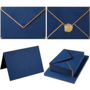 50 Pack A4 Envelopes with 4x6 Folded Cards and Gold Stickers, 4x6 Gold Envelopes for Office, Wedding, Invitations, Graduation, Baby Shower (Navy Blue, 4x6)