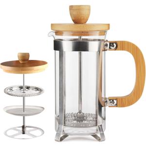 Sivaphe 12 oz French Press Coffee/Tea Maker Single Cup Espresso Press Stainless Steel Filter 0.35L High Borosilicate Carafe Durable Bamboo Handle Small Coffee Maker