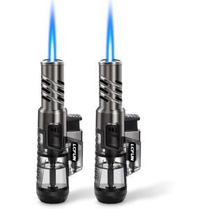 LcFun Torch Lighter 2 Pack Windproof Adjustable Single Jet Flame Butane Lighter Refillable Gas Lighter for Candle Camping Grill BBQ Fireplace (Butane Not Included)