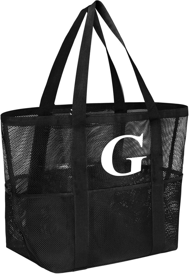 Personalized Mesh Beach Bag for Women - Waterproof Initial Tote Bag for Family Travel, Toys, Vacation Essentials