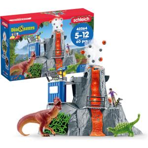 Schleich Dinosaurs - 60PC Volcano Expedition Base Camp Playset - Dinosaur Toy Playset with LED, Smoke Erupting, Dino Figurines for Boys and Girls - Interactive for Kids Ages 5+ | 42564, 22.2 x 6.3 x 14.8 inches