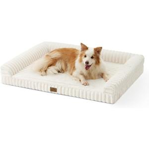 COZY KISS Large Dog Bed for Large Dogs, Faux Rabbit Fur Orthopedic Foam Dog Bed with Sides, Removable Washable Cover & Waterproof Lining, Comfortable Pet Couch, Cream (44" L x 32" W x 7" Th)