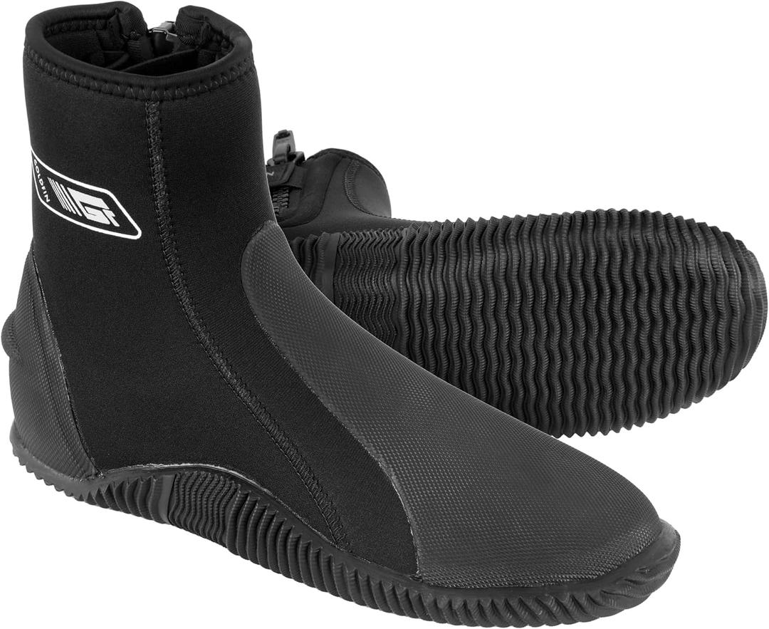 GoldFin Diving Boots for Adult Anti-Slip Rubber Sole Booties for Water Sports Dive Scuba Snorkeling Surfing Kayaking, 5MM Side Zip Size 6
