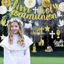 First Holy Communion Decorations, 1st Communion Decorations includes Glitter First Holy Communion Banner and My First Communion Decorations Hanging Swirls for Mi Bautizo Decoration