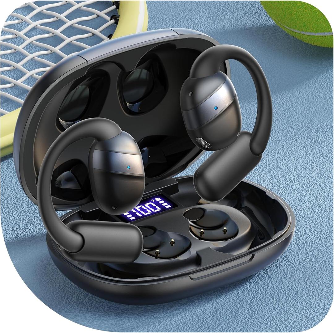 Open Ear Headphones Earbuds Wireless, 5.4 Bluetooth Ear Buds with Digital Display, Ultra-Comfort, Clear Calls, Powerful Sound, 50H Playtime, IPX4 Waterproof Sports Earphones for Running & Workouts