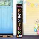 Easter Porch Sign Bunny Rabbit Welcome Sign Vertical Standing Sign For Front Porch Decor Farmhouse Wall Hanging for Patio Yard Party Indoor Outdoor Holiday Decoration 47.2"H Black