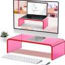 Acrylic Monitor Stand Riser Acrylic Laptop Stand for Desk Clear Computer Monitor Stand for Desk Accessories iMac Organizer Office Must-Haves Product for Working from Home Bright Pink