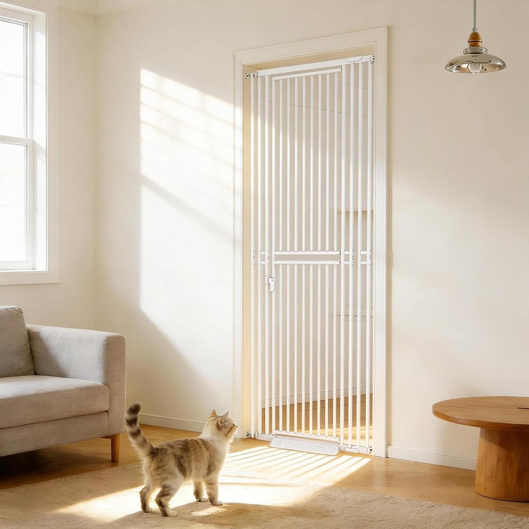 78.74" Extra Tall Cat Gate for Doorway, Wide Adjustable 27.56"-32.28" No Drilling Pet Proof Safety Door Gate, Pressure Mount Full Dog Barrier for Stairs Kitchen House-White