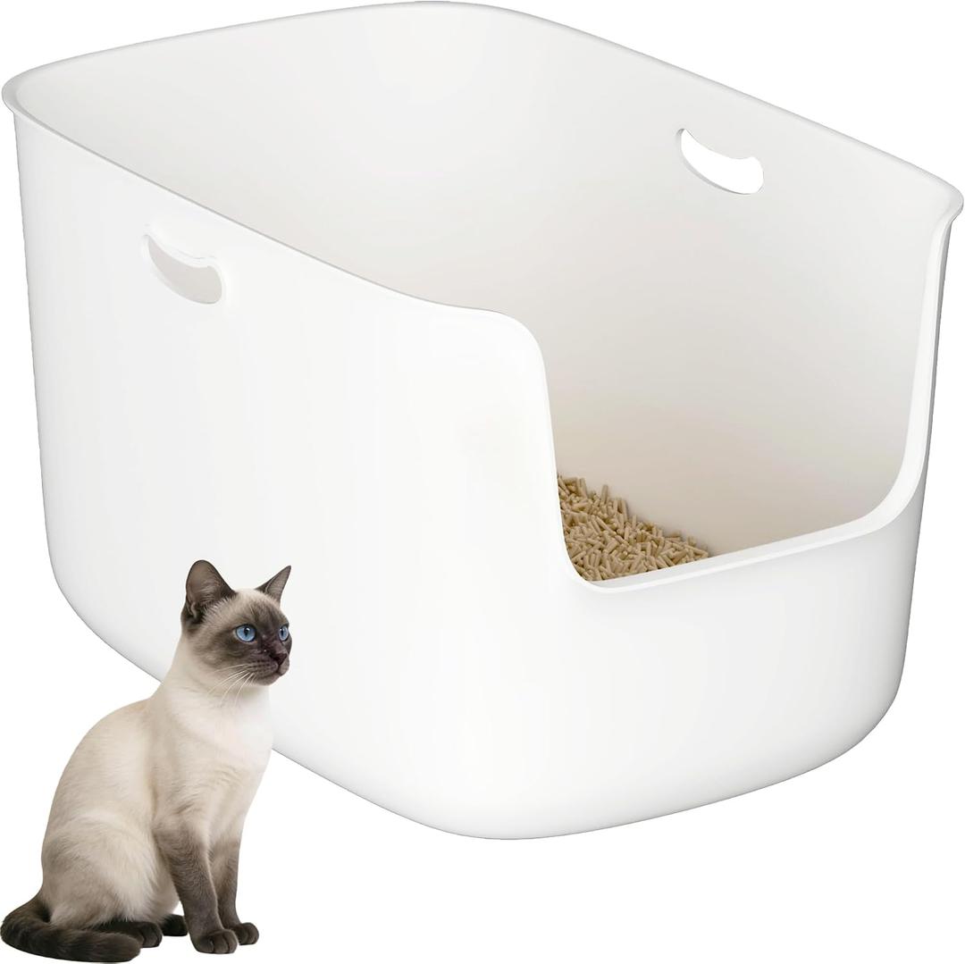 Jumbo Extra Large Cat Litter Box - High Sided Low Entry Open-Top Anti-Splash Pan for Multiple Cats, Kittens & Senior Cats, 22.6"x15.4"x13.9", White