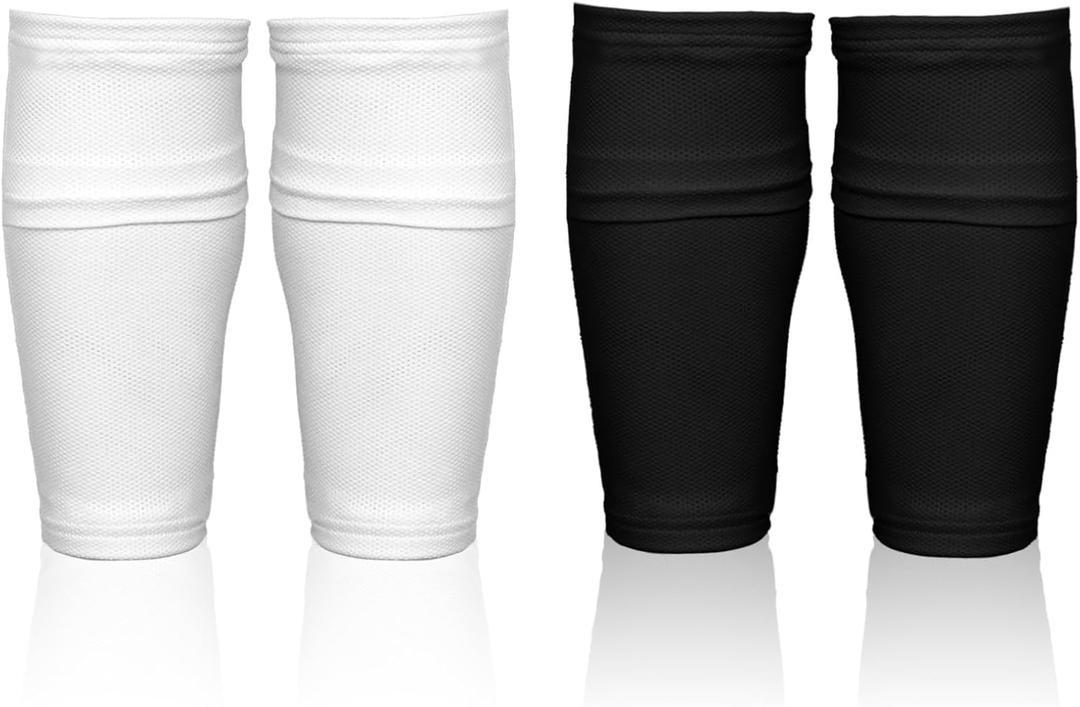 2 Pairs Soccer Shin Guard Sleeves Youth with Pockets, Soft Breathable Soccer Shin Pad Holder Sleeve Socks, Protective Leg Guard Covers with Pocket for Teenagers Kids Adults, Football(M Size)