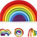 Coogam Wooden Rainbow Stacker Nesting Puzzle Blocks - Tunnel Stacking Game Building Creative Color Shape Matching Jigsaw Learning Toy Set Board Early Development for Kids Boy Girl