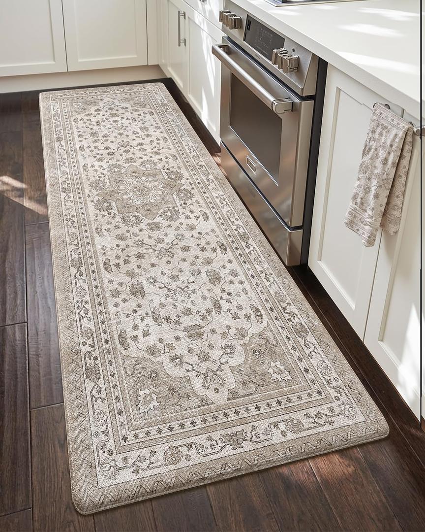 Color&Geometry Kitchen Floor Mats Anti Fatigue, Cushioned Boho Rugs,Waterproof Non Slip Kitchen Runner for Sink, Standing Mats for Office,24"x59",Beige