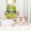 Remerry 2 Set Gold Crystal Candle Holders 3 Arms Crystal Bowl Tealight Candelabra Arch Candlestick Table Centerpieces for Dinning Room, Wedding, Cabinet Ornaments, Home, Anniversary Party Decor
