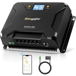 BougeRV Sunflow MPPT Solar Charge Controller 60A, w/Low-Temp Cut-Off, APP Control, Backlit LCD, 60 Amp Solar Panel Regulator 12V/24V for LiFePO4, SLD, Gel, FLD, AGM Battery, RV, Marine, Upgraded