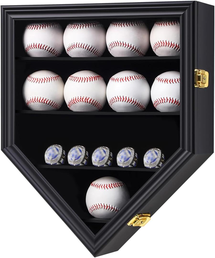Baseball Display Case Baseball Holders for Balls Display Baseball Ring Display Wall Cabinet with Anti-Theft Lock for Collection Autographed Baseballs