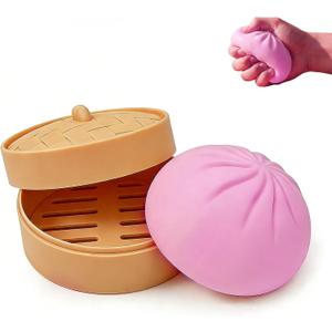 Dumpling Squishy Stress Relief Desk Fidget, Jumbo Soft Squeeze Decompression Squishy with Steamer Box for Office, Home Desk Decor(Purple)