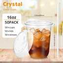Ziliny 50 Pack 16 oz Clear Plastic Cups with Sip Lids & Straws, Disposable PET Crystal Iced Coffee Cups with Lids for Coffee Smoothie, Milkshake, Cold Drinks