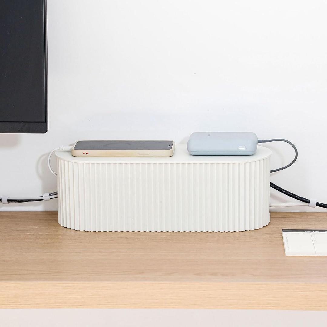 Nineween White Cable Box Organizer, Plastic Cord Hider Box with Lid for Desk and Floor, Power Strips Cover for Home, Office, Computer, TV, School, Kitchen, Surge Protector Cover (Small)