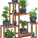 Wood Plant Stand Indoor Outdoor Multi Tiered Corner Plant Shelf Holder High Low Flower Rack Stand for Indoor Multiple Plants 9 Potted Organize Shelves in Living Room Garden Balcony Patio Yard