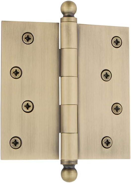 Nostalgic Warehouse Ball-Tip Residential Door Hinge with Square Corners (4" x 4" - Square, Antique Brass)