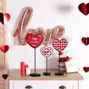 2 x BBTO 3 Pcs Valentine's Day Heart Wooden Sign Rustic Valentines Table Decorations Farmhouse Holiday Table Centerpiece Heart Tiered Tray Home Decor for Party Mantle Shelf