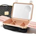 ROWNYEON Travel Makeup Case With Light Up Mirror Portable Train Case Organizer Make up Box for Girls Makeup Artist Hairstylist Case with 5x Mirror Black