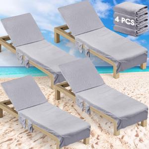 4 Pcs Beach Chair Cover with Side Pockets Soft Lounge Chair Towels Cotton Microfiber Pool Lounge Chair Towel Covers with Pockets for Sun Lounger Sunbathing Holidays Outdoor Hotel 30 x 85 Inch (Gray) (Grey)