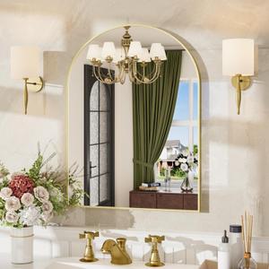 24"x32" Arched Bathroom Vanity Mirror, Brushed Gold Aluminum Frame