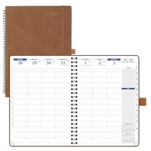 POPRUN 2026 Weekly Planner (A4-8.25'' x 11.75''), Quarter-Hourly Appointment Book (Jan. 2026 to Dec. 2026) with Monthly Tabs, Spiral Softcover, 2 Inner Pockets, Pen Holder - Brown