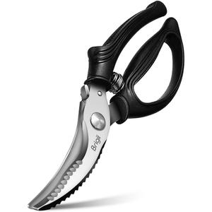 Brigii Kitchen Shears, Stainless Steel Heavy Duty Poultry Shears, Multi-Purpose Kitchen Scissors for Cutting Chicken, Fish, Seafood, and Vegetables, Spring Loaded-KS05Black