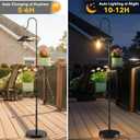 60.62'' Shepherd's Hook Stand Plant with Solar Lantern, Outdoor Floor Lamp, Wind Chime Hanger Stand, Waterproof Metal Adjustable Height Standing Pole Holder & Light for Patio Decor (2 Placement Racks)