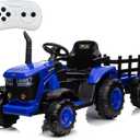 Kids Ride on Tractor with Remote Control, 12V Battery Powered Electric Tractor and 35W Dual Motors for Kids Bluetooth Music/USB, 3-Gear-Shift, Safety Belt, 7-LED Lights, Blue (Normal)