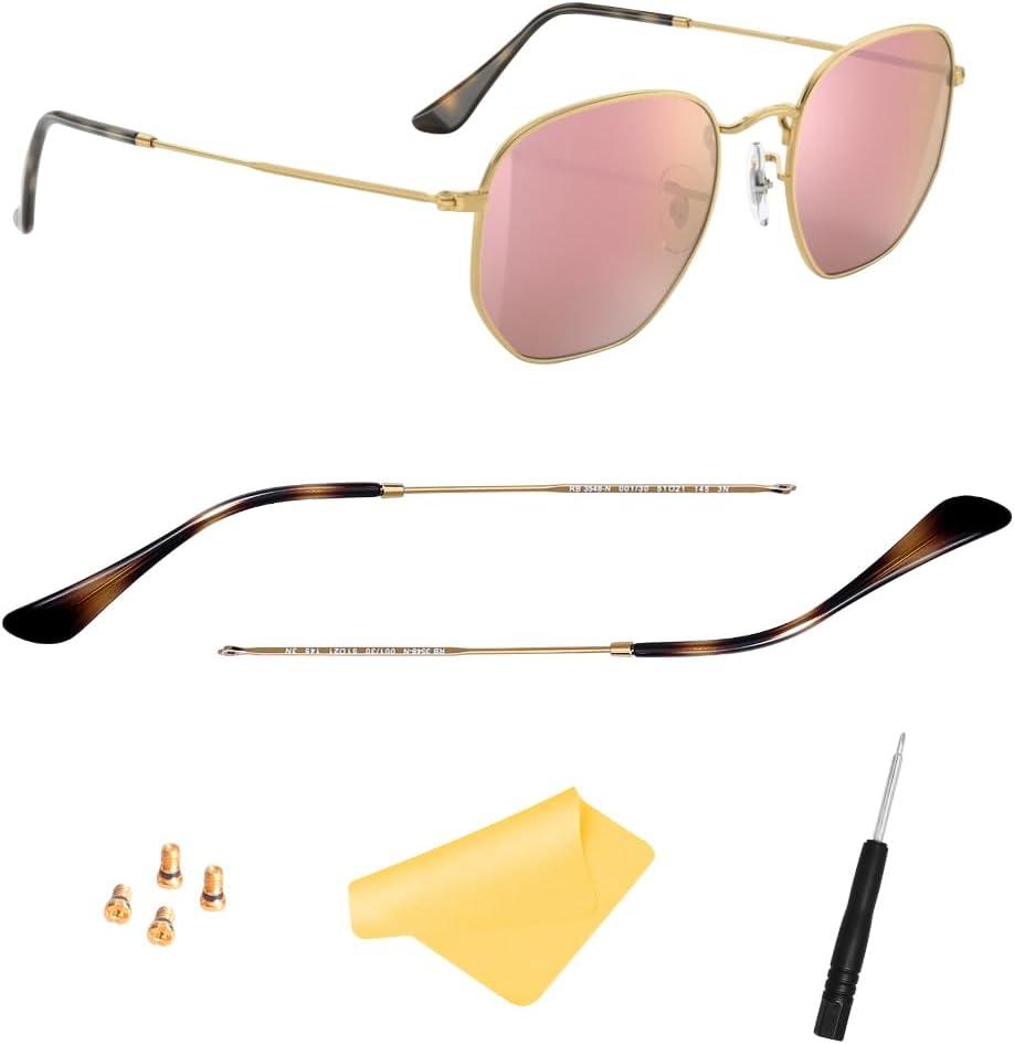 HiCycle2 Replacement Temple Arm,Temple Tips for Ray ban RB3447 RB3547N RB3548N RB3647N Sunglasses,with 4 Screws,1 Screwdriver. (golden temples&brown tips&golden screws)