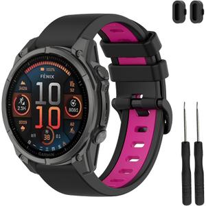 TopPerfekt Band Compatible with Garmin Fenix 8/8 Pro 51/47/43mm, Soft Silicone Replacement Watch Strap Wristband for Instinct 3/Forerunner 965/Tactix 8/ Fenix 7/6/ Descent G2 Smart Watch for Women Men (Black - Magenta)