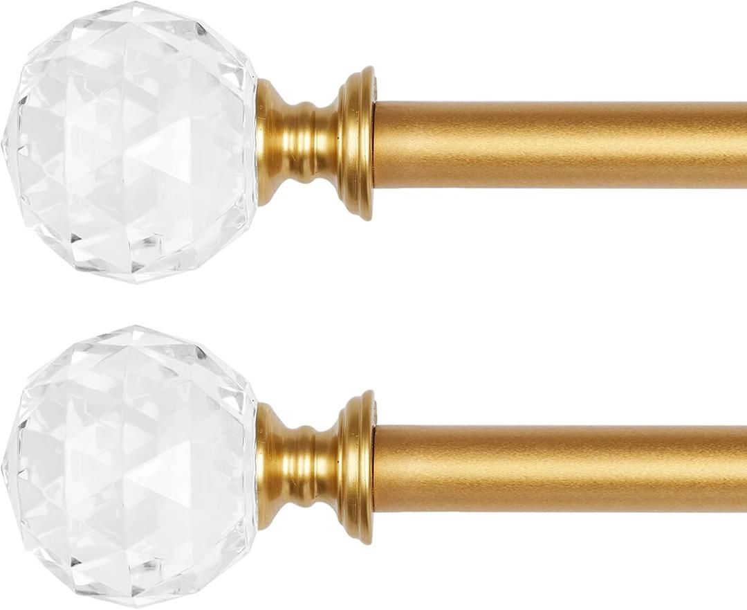 2 Pack 3/4 Inch Diameter Adjustable Curtain Metal Rod with Round Clear Acrylic Ball Finials86 to 120 Inch