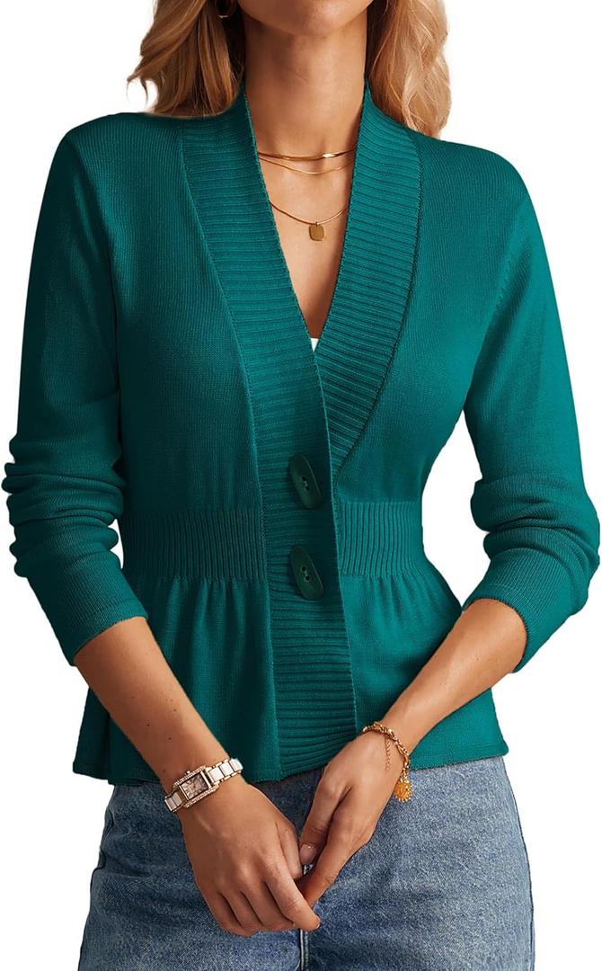 GRACE KARIN Women 2025 Button Down Lightweight Cardigan Casual Open Front Sweater Crochet Tops Knitted Coat (Small, Peacock Blue)