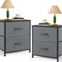 Nightstand Set of 2, Small 2 Drawer Dresser End Table Bedside Furniture, Wooden Top Fabric Bins for Bedroom, Closet, Entryway, Dorm, 11.8" D x 18" W x 20", Gray