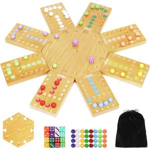 Marble Board Game,Wooden Board Game for 6-8 Players,Portable Design Marble Game with 32 Marbles 16 Dice, Family Game Night Gift for Kids & Adults, 8 inches x 12 inches x 0.1 inches