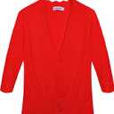 Women's Short Sleeve Cropped Cardigan Button Down Sweater Lightweight Knit Shrugs (Red, XL)