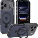 for iPhone 17 Pro Max Case with Magnetic Invisible Stand [Compatible with MagSafe] Military Drop Protection Shockproof Slim Translucent Skin-Touch Case Cover Black