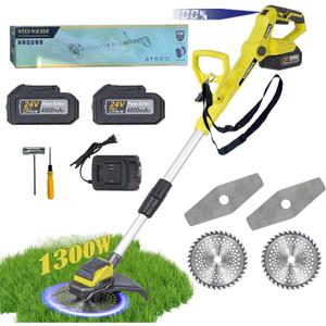 Electric Weed Wacker Cordless Eater 24V Battery Powered Brushless Brush Cutter with 2X4.0Ah Batteries Fast Charger Lightweight Grass Trimmer 2 Types Blades for Lawn Yard Garden (Green)