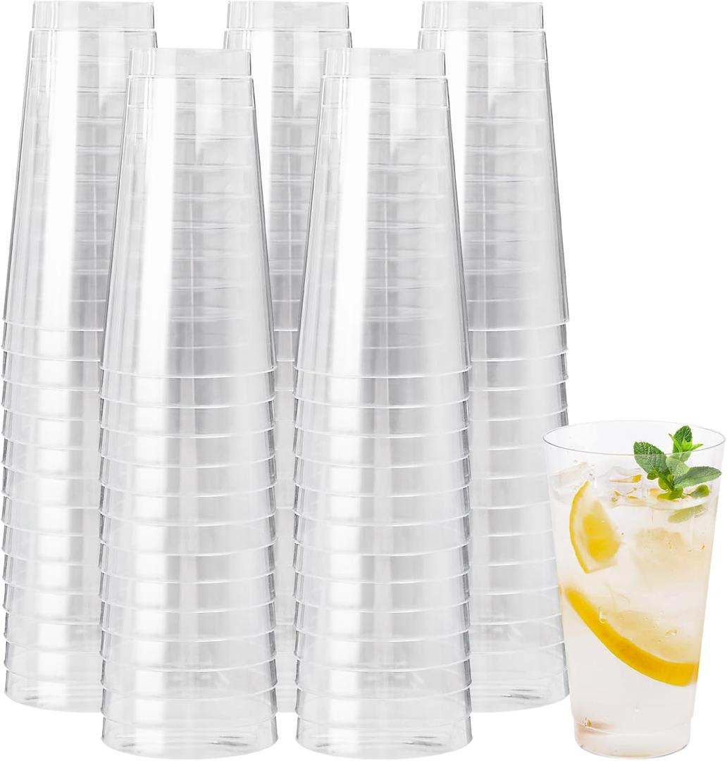 I00000 16 oz Clear Disposable Plastic Cups, 100 Pack Clear Plastic Cups Tumblers Plastic Cups for Party, Heavy-duty Plastic Disposable Cups Perfect for Halloween, Thanksgiving and Christmas Parties