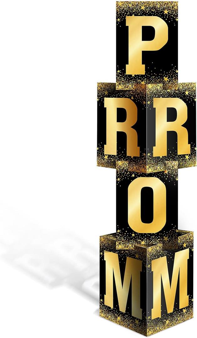 Jetec Prom Column Boxes 2026 Prom Sign Decorations Standup Photo Booth Backdrop Cardstock Boxes Night Decor with Letters Card Stock for Graduation Party, 12 x 45 in (Gold/Black)