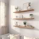 YYWUOJJ Wood Floating Shelves for Wall, Rustic Wall Shelves for Bedroom, Wall Mounted Floating Shelf, Set of 4 Light Walnut 36 Inch