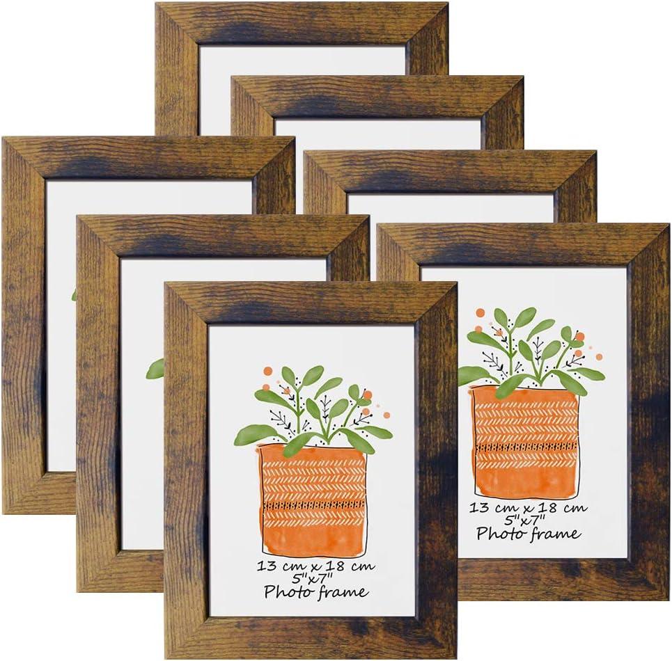 PETAFLOP 5x7 Frame Rustic Picture Frames Fits 5 by 7 Inch Photo Wall Tabletop Display, 7 Pack (Brown)